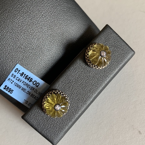 LAGOS S/S caviar forever olive quartz 10 mm watermelon bead stud earrings - Picture 2 of 8